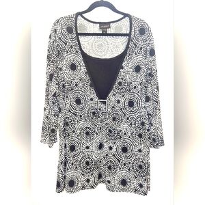 Lane Bryant Black and White Blouse with Buckle Detail Size 26/28